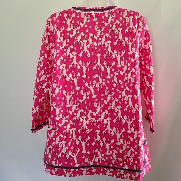Talbots‎ Bright Pink Lobster Print 100% Cotton Tunic - Picture 3 of 6